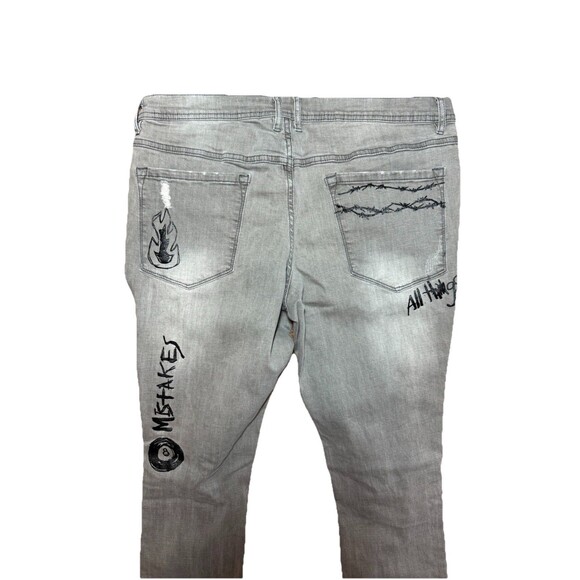 Ninth Hall Rogue Tapered Skinny Jeans Gray Smoke Print Distressed Streetwear 38 - Picture 10 of 12